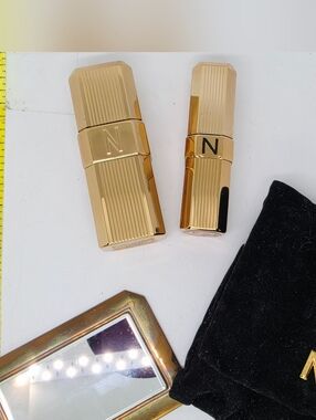 Vtg 4pc Set Norell Gold Tone Compact Mirror Lipstick Perfume Atomizer Purse Set.